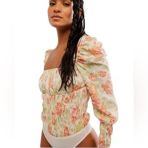 Free People Floral Wanderlust Bodysuit in Tea Combo